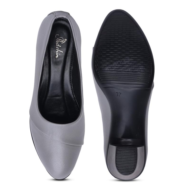 Padchin Womens Round Toe Block Heel | Formal and Casual Fashion sandal with Stiletto Grey Pumps Heels | Ladies Comfortable and Fashionable Women Shoes | Stylish and fancy Shoe for Daily Use 3