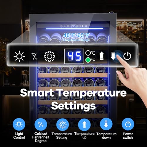 Image of 24 inch Wine Cooler Refrigerator Black, 24 Inch Wide Large Capacity Freestanding /Built in Wine Fridge for 154 Bottles with Safety Lock, Professional Wine Cellar with Glass Door