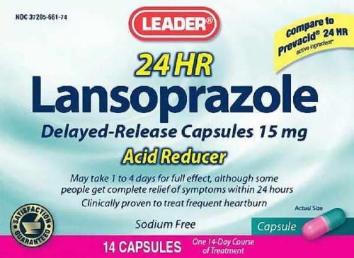 Leader Lansoprazole Acid Reducer 15mg Capsules 14 ct.