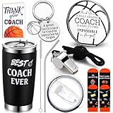 Nitial 6 Pcs Coach Gifts Include 1 Best Coach Ever Tumbler 20 oz 1 Whistle with Lanyard 1 Acrylic Decorative Sign 1 Pair Socks 1 Keychain 1 Card for Coach Gift Ideas Appreciation Gift(Basketball)