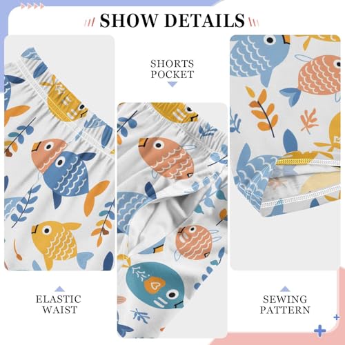 Colorful Fishes with Floral Pajamas Bottoms with Pockets Comfy Pjs Sleepwear Elastic Waistband Pajamas Pants Lounge Pants4