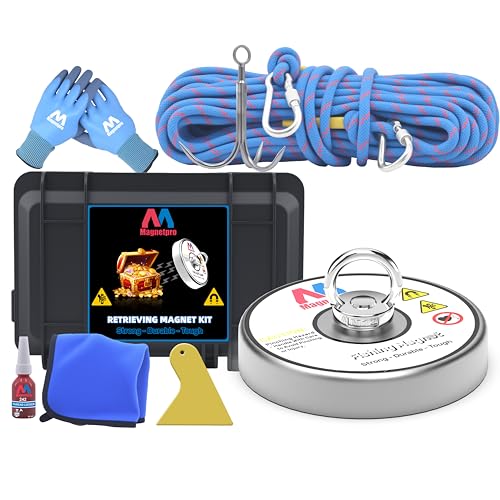 Magnetpro 770 KG Komplettes Abrufmagnet-Set Einseitig Angelmagnet Enthält einen starken Neodym-Magneten langlebiges 20-Meter-Seil Karabiner Handschuhe Enterhaken und eine Tragetasche
