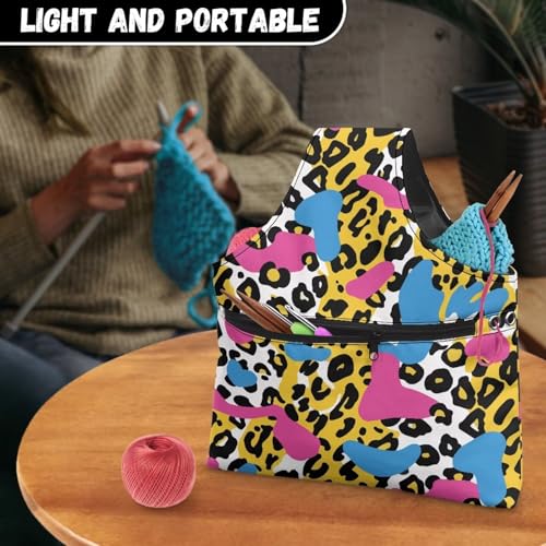 Image of Zebra Print Yarn Bag Large Yarn Storage Bag for Crocheting Hook Organizer Knitting Crochet Tote Bag Women Yarn Storage Bag Knitting and Crochet Supplies Large