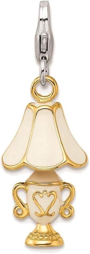 Sterling Silver Enameled 3-D Gold-plated Lamp w/Lobster Clasp Charm