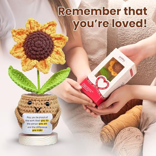 Image of Gossby Handmade Positive Sunflower Crochet - May You Proud of The Work that You Do - Inspirational Gift for Women - Positive Energy, Apreciation, Farewell, Retirement, Goodbye Gift for Coworker