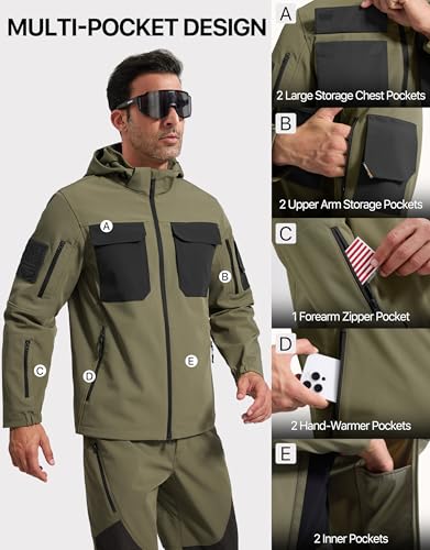 Image of FREE SOLDIER Men's Waterproof Softshell Jacket Fleece Lined Outdoor Jacket Tactical Military Hoodie Windbreaker