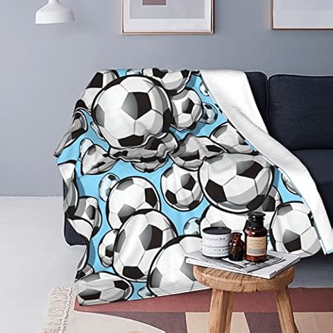 Soccer Balls Pattern Blanket Cozy Soft Throw Blanket for Couch Sofa Bedding Living Room, Warm Plush Flannel Blankets for Boys Girls Men Women 60"x50" Cover