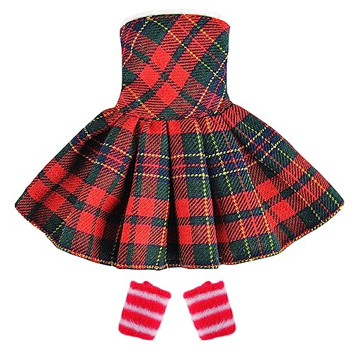 E-TING Santa Clothing for elf Doll (Red-Green Plaid Dress)