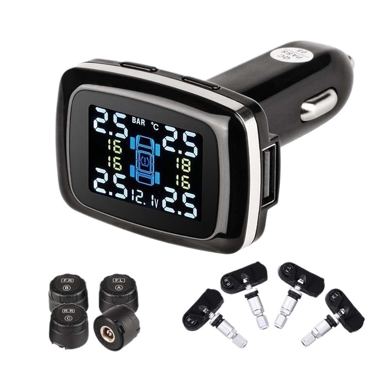 Tpms Sistema di monitoraggio Digitale della Pressione dei Pneumatici for Auto Porta USB Allarme Sicurezza 4 sensori Esterni/Interni Impermeabili IP68(Internal Sensors)