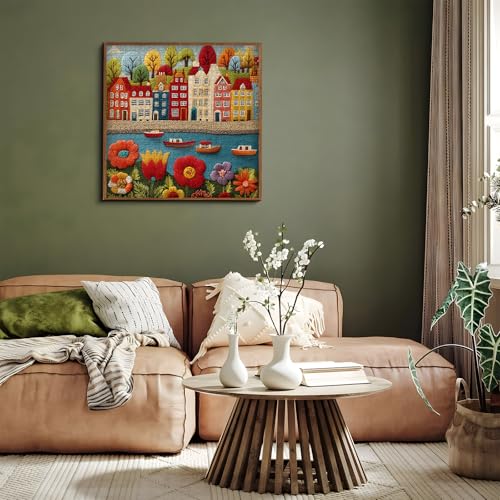 Rompecabezas PICKFORU de 1000 piezas con tema de pueblo bordado y flores, para adultos, decoración para el hogar miniatura 6