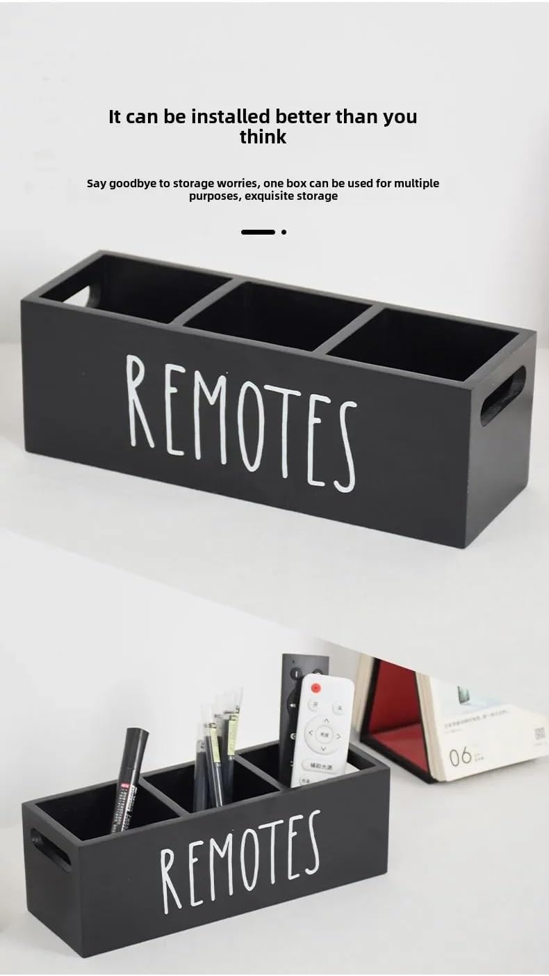 Multifunctional Wooden Remote Control Table Organizer - Living Room Storage Box for Remotes, Pens, Makeup Brushes, Office Desk Supplies and More - Declutter Your Home