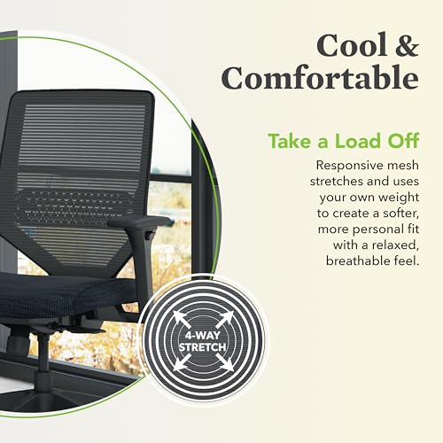 Image of HON Solve Ergonomic Mesh Task Chair with Adjustable Lumbar Support and Arms, Synchro‑Tilt Desk and Computer Seating for Home Office or Workstation, Midnight