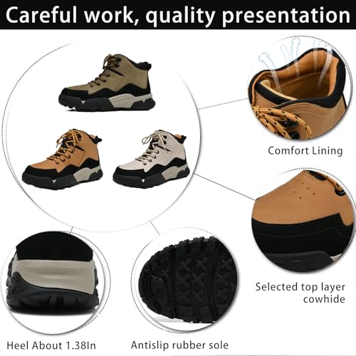 Men's Genuine Leather Anti-Collision Anti-Slip Hiking Boots Comfort Round Toe Lace-Up Platform Increase Casual Ankle Boots Outdoor Warm Fur Lined Winter Fashion Boots2