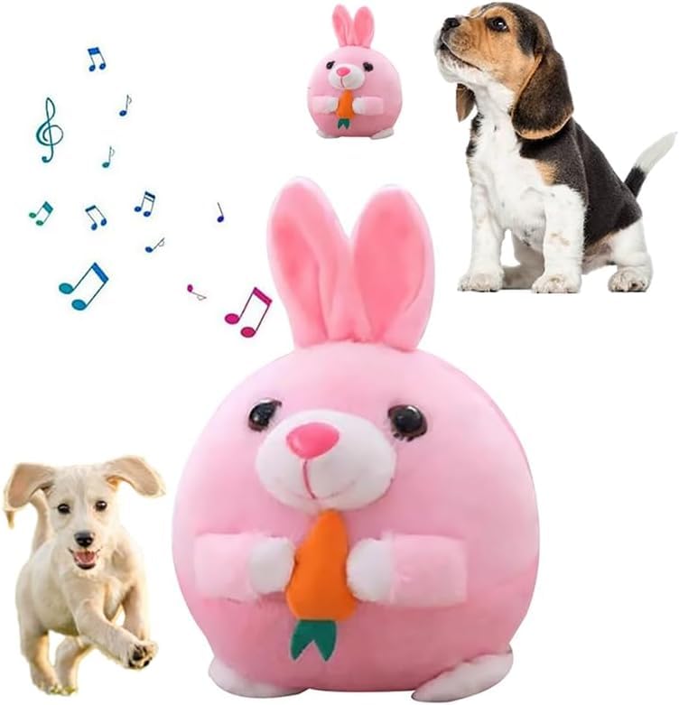 Interactive Squeaky Dog Toys with Interactive Dogs Ball, Dogs Chew Toy Pet Plush Toys for Small Medium Pet Toys to Keep Them Busy Jumping Music (Pink Rabbit)