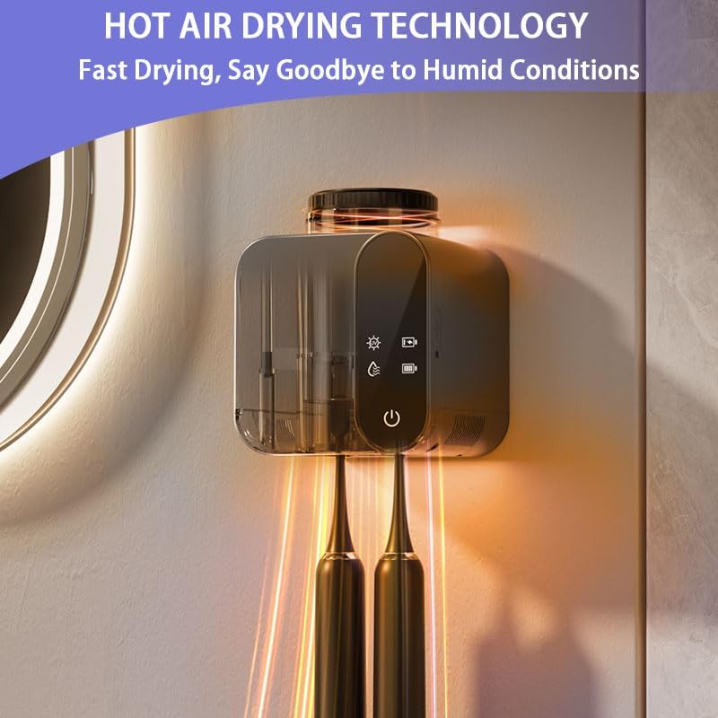 Miniatura 3 de Soporte para cepillos de dientes montado en la pared, soporte eléctrico para cepillos de dientes con secado y limpieza inteligente, soporte para