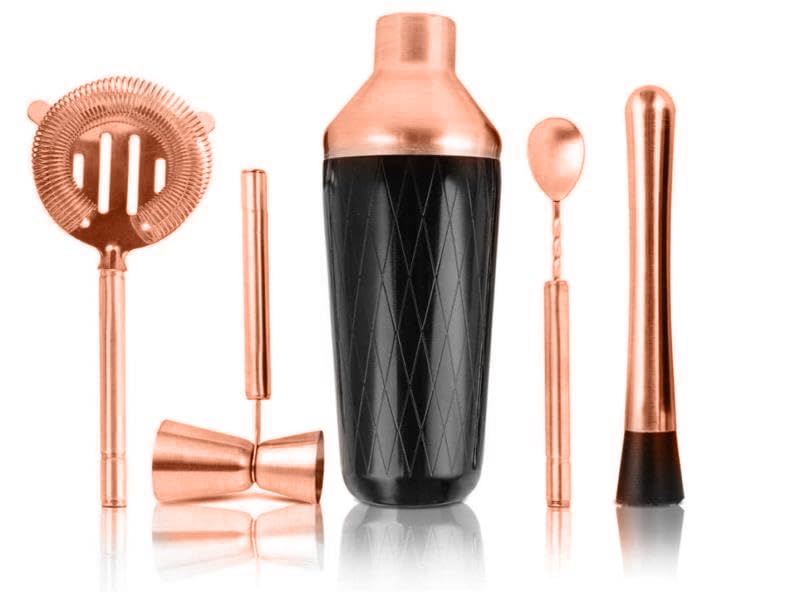 Shaker per Cocktail Acciaio Inox, Set Da Bar Con Shaker For Cocktail E Accessori: Kit Misurino Cucchiaio Mescolare, Colino Pestello(Silver)