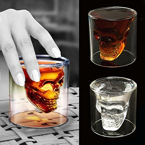 Image of Skull Whiskey Glass 250 Ml Double Walled Skull Shaped Whiskey Glass & Shot Glass, Funnny,Qwirky Whiskey Gift Set for Friends, Transparent (Set of 2)