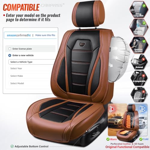 Image of CAR PASS Nappa Leather Car Seat Covers Front Seat Faux Leather,Black Brown