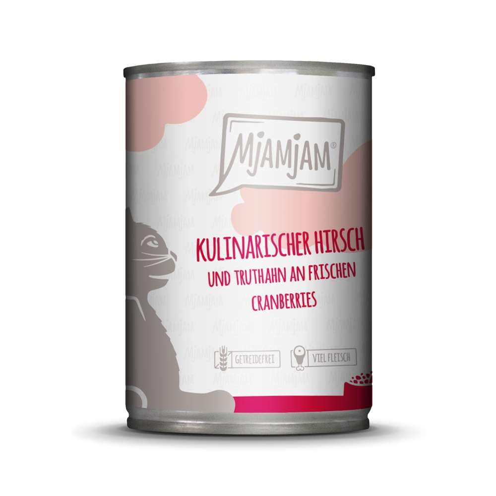 MjAMjAM - premium wet food for cats - culinary venison and turkey with fresh cranberries, pack of 6 (6 x 400 g), grain-free with extra meat