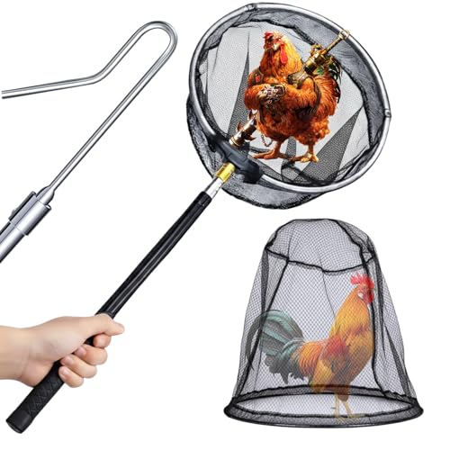 Stainless Steel Retractable Chicken Catching Net - Extendable 16 to 58.5 Poultry Net with Leg Hook for Safe Catching of Chickens Ducks Geese & Small Birds