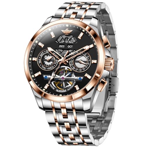 Image of OUPINKE Men Watch Automatic 5 Hands Multi Calendar Year /Month /Week /Date Mechanical 5ATM Waterproof Luxury Tungsten Steel Sapphire Crystal Wrist Watch for Men