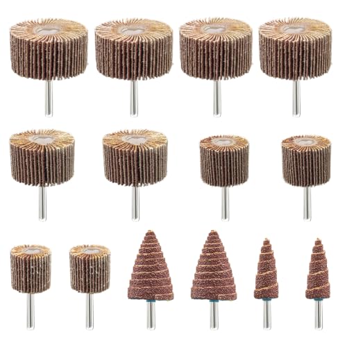 Image of FEIHU 14 pcs Flap Wheel Set.Abrasive wheel set.Polishing disc 7 different sizes Ø80/60/50/40/30/25/16 for Drills different materials, 80 grains electric drill rotary tool sandpaper drill