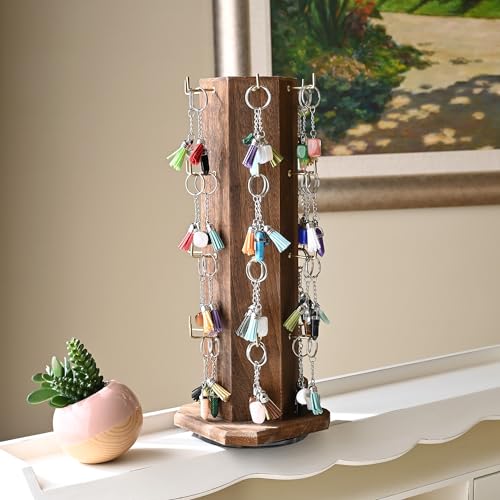 Ikee Design WD7918-BR Free Assemble 24 Hooks Wood Hexagon 6 Sided Rotating Jewelry Display Stand Tower thumb #2