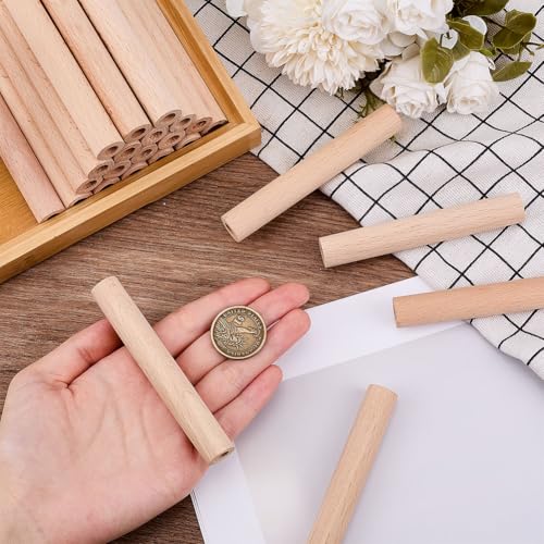 OLYCRAFT 24pcs 10x1.5cm Hollow Beech Wood Sticks, Round Wooden Dowel Rods with 8mm Hole - Image 3