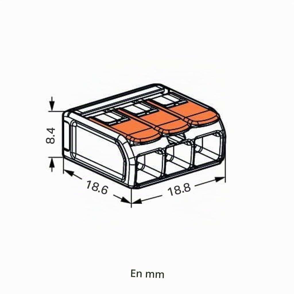 Wago 221-413 Lot de 50 boîtiers de raccordement avec leviers 3 connecteurs 12 V 220 - 240 V | Connecteurs compacts transparents pour fils rigides et souples, boîtiers de raccordement 4 mm², usage 12 V et 220 V.