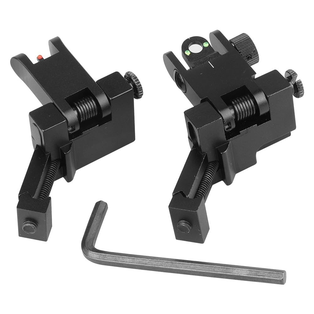 Aluminum Alloy 45 Degree Angled BUIS Front and Rear Flip Up Rapid Transition Backup Iron Sight For Rifle Scope(Black with fiber optic)