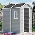 CDCASA 6x4 FEET Resin Shed, Waterproof Outdoor Storage Shed with Floor & Lockable Door & Window & Vents Included, Plastic Tool Shed for Outside, Backyard, Patio, Poolside, Lawn, Gray