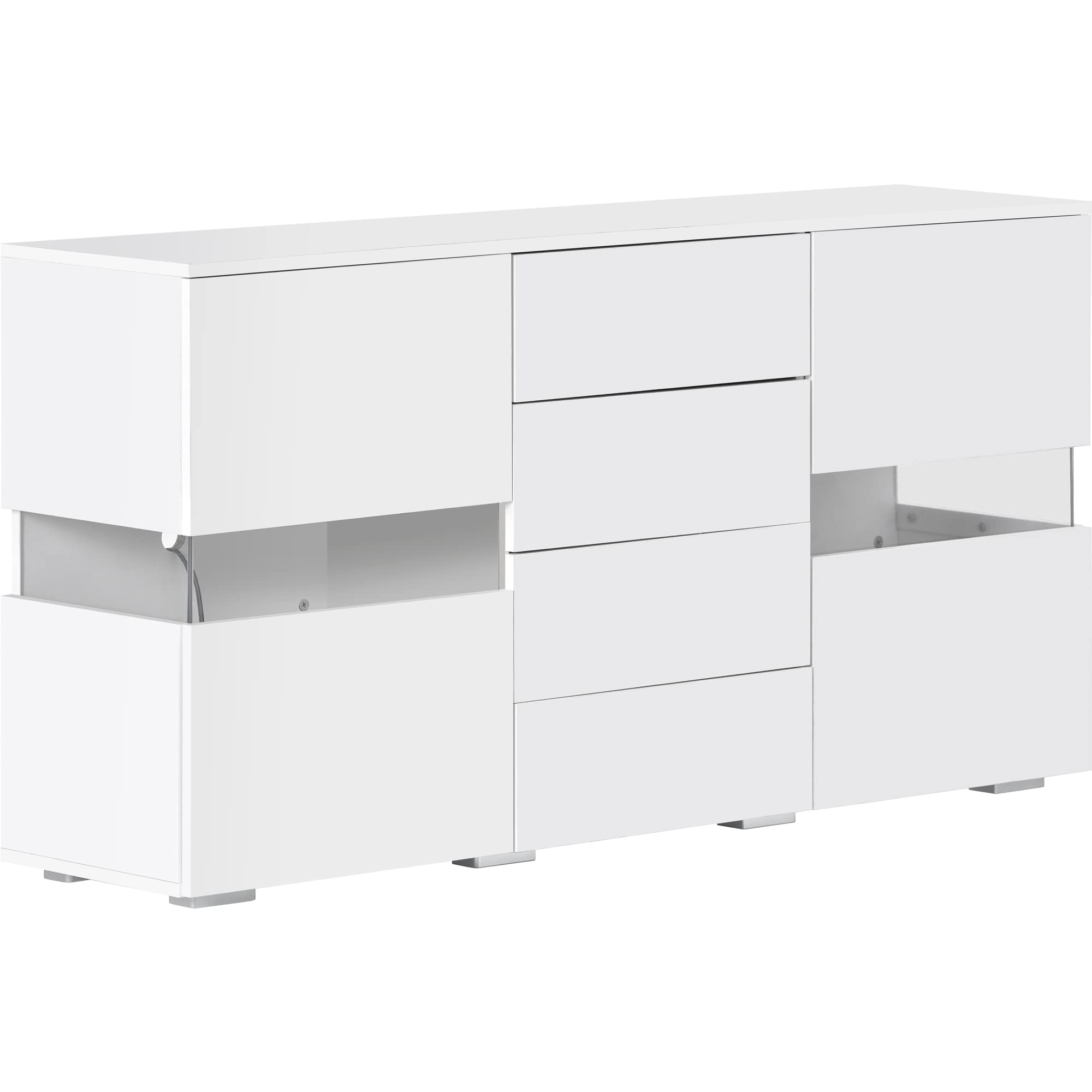 Merax Buffet avec Lampe LED - Meuble de Rangement - Meuble d'appoint avec Beaucoup d'espace de Rangement - Buffet Moderne avec tiroir et Portes - pour Salle à Manger, Salon, Cuisine, 140cm