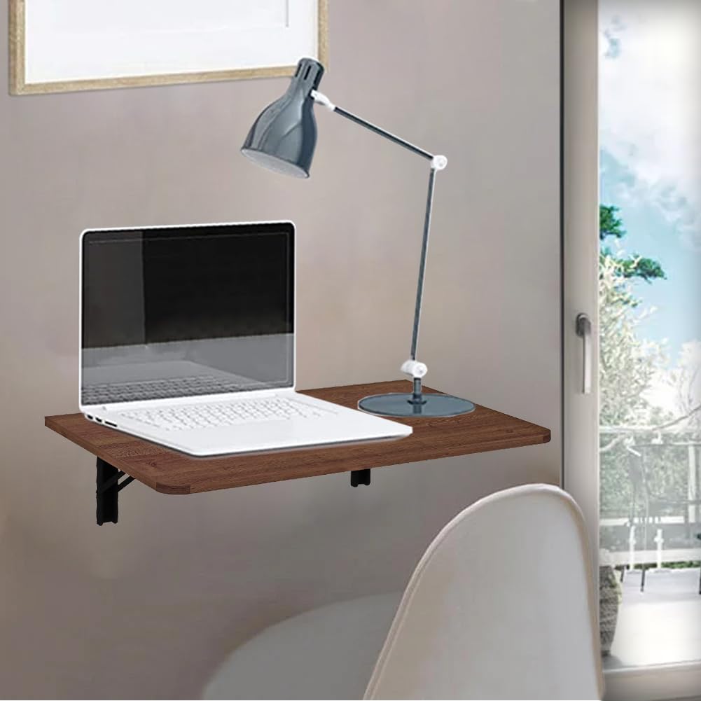Shally Dogan Mesa de Pared Plegable 60 x 40 cm de Madera, estantería de Pared Plegable, Ahorra Espacio, versátil, Escritorio para Ordenador, Mesa de Comedor, salón, salón, baño, Cocina (Nogal)