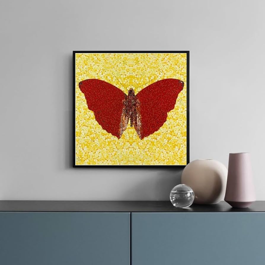 Amazon.co.jp: ダミアン・ハーストポスター赤い蝶のキャンバスの