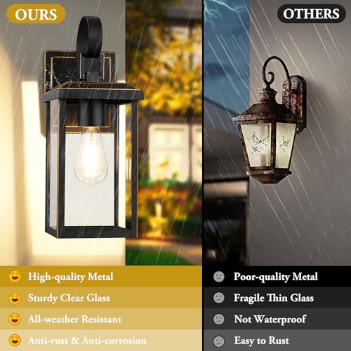 Image of BesLowe 2-Pack 15 inch Outdoor Wall Lights, Bronze Modern Porch Sconces | Waterproof, Rust-Resistant, Durable Metal with Clear Glass, Standard E26 Socket, Easy to Install