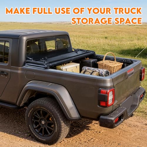 Image of RHOBRA Soft Tri-Fold Truck Bed Tonneau Cover Compatible with 2020-2026 Jeep Gladiator JT 5ft Bed (w or w /o Track Rail System), 26.5oz Heavy-Duty Vinyl, Weather Resistant Bed Cover for Pickup Truck