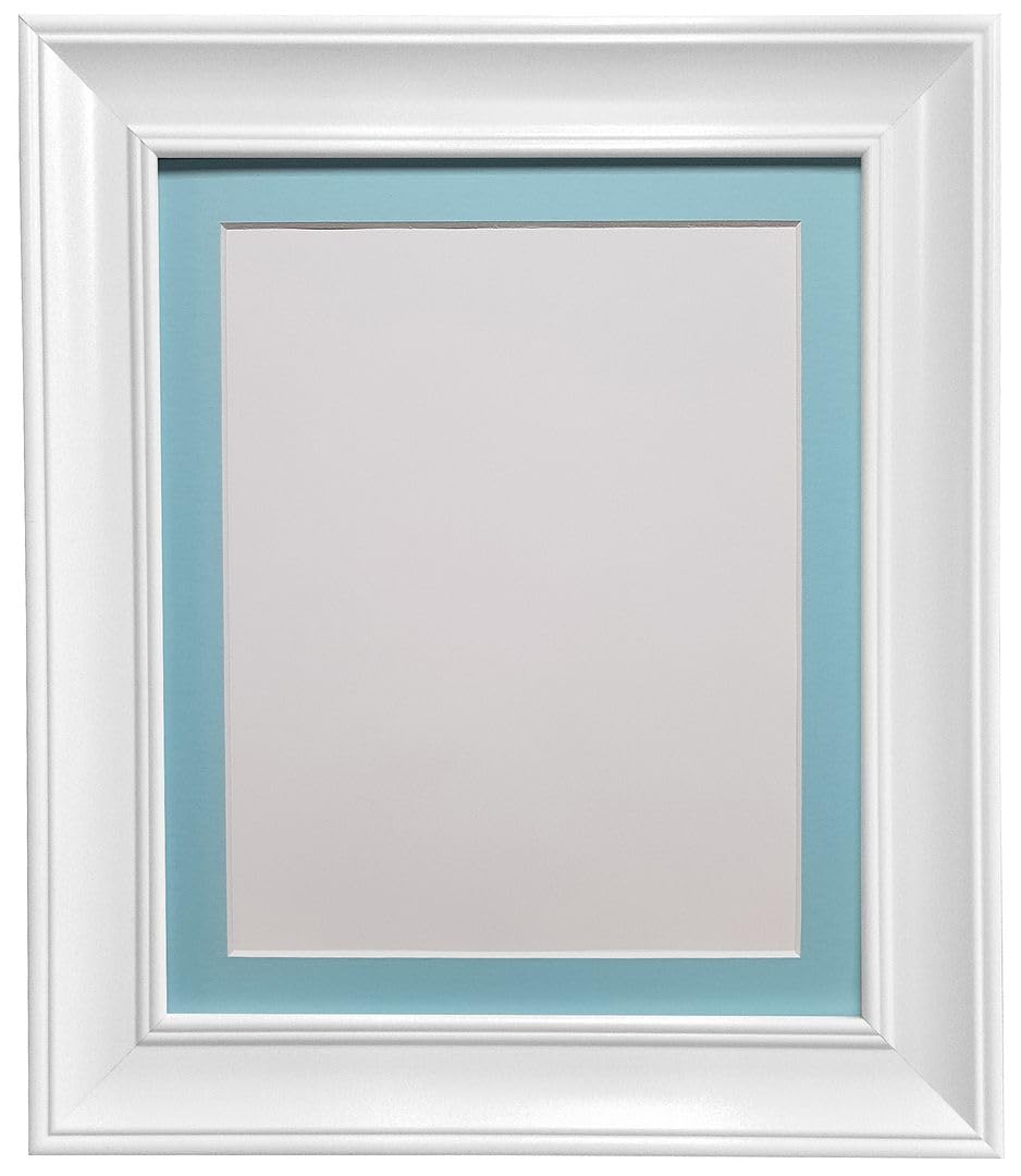 FRAMES BY POST Scandi Vintage White Picture Photo Frame with Blue mount A3 For Image size A4