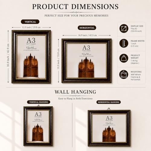 Image of AbhiKalpya Art Studio A3 Photo Frame 12x16 (Decorative Retro) Empty frames for Artwork and Painting (Set of 1)