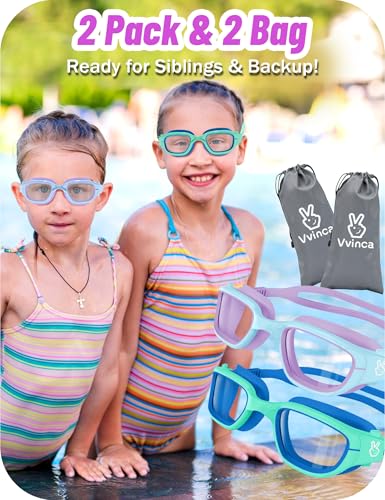 Image of Vvinca Kids Swim Goggles, Swimming Goggles for Kids 3-14 Anti-Fog UV Protection No Leak Pool Glasses for Boys Girls