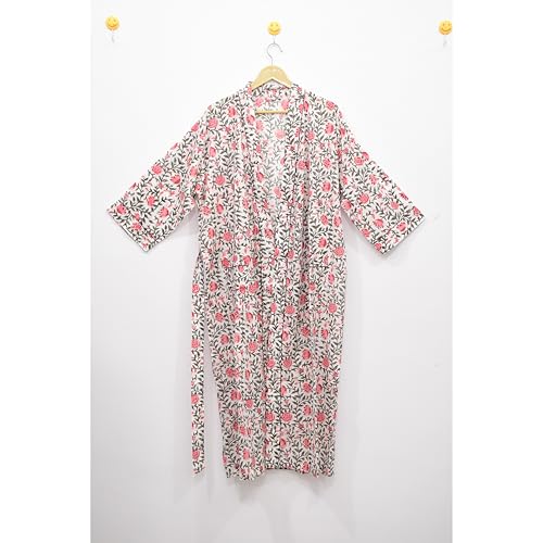 Image of Hand block print Cotton Kimono bikini cover up,Indian Hand block print Cotton Bath Robe,Swim Wear,Nighrwere Dressing Gown