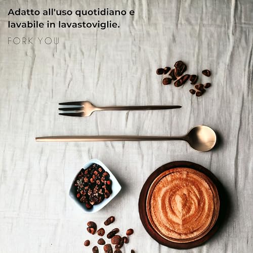 Set di posate da dessert in rame opaco (8 pezzi) per 4 persone, in acciaio inox, lavabili in lavastoviglie, in confezione regalo di alta qualità - immagine 6
