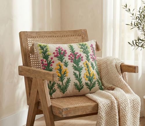 Image of Furnistitchs Handmade Cotton Bohemian Home Decor Cushion Cover 24x24 inches / 60x60 cms - Boho Chic Couch Sofa Throw Living Room Bedroom Cushions (1, Floral Drops)