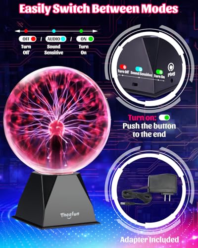 Image of Plasma Ball, 8 Inch Plasma Lamp, Touch & Sound Sensitive Plasma Globe, Theefun Plug-in Electric Ball, Nebula Thunder Lightning for Parties, Home, Kids, Bedroom, Prop, Decorations