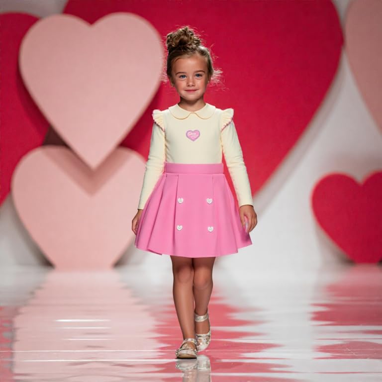 Image of Girls Valentine's Day Outfit Heart Love Print Sweatshirt Kids Girls Clothes Set