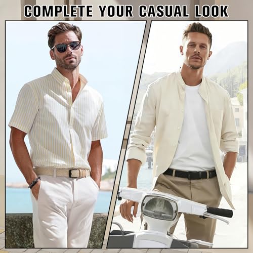Image of SANSTHS 2 Pack Stretch Braided Elastic Belt for Men, 1 3 /8 inch Elastic Woven Belts Mens Stretch Belt for Casual Golf Jeans