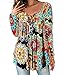 DEMO SHOW Damen Tunika Top Locker Langarm V Ausschnitt Knopfleiste Plissiert Floral Henley Shirt Bluse T Shirt (Orange, XL)