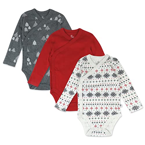 Image of HonestBaby Baby 3-Pack Organic Cotton Long Sleeve Side-snap Kimono Bodysuits