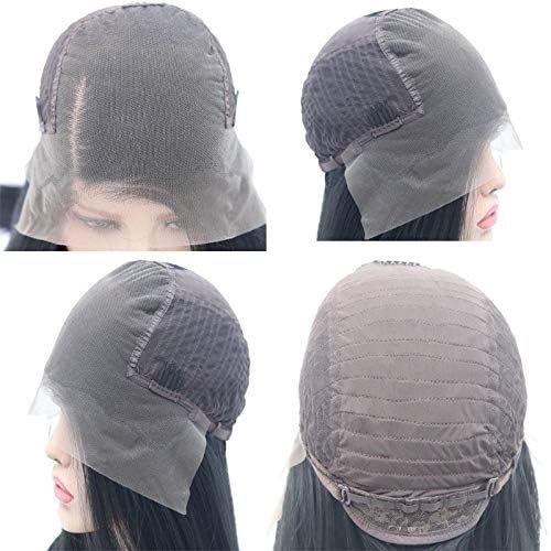 Miniatura 5 de ELESTY Peluca de encaje frontal sintético de 13 x 6 pulgadas, color negro, larga, recta, parte profunda, con encaje frontal, para mujer, línea