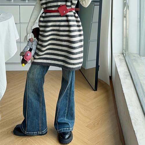 Girls Flare Jeans Cute Elastic High Waisted A-Line Denim Pants Teens Kids Trousers with Pockets4