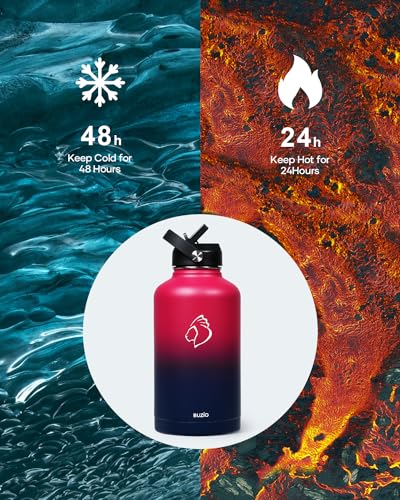 Buzio 64oz Insulated Water Bottle, Ruby Red Navy, Cold for 48 Hrs